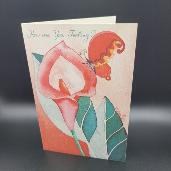 Vintage Fantusy 1985 Greeting Card How Are You Feeling Tulip Butterfly Art Blank - Picture 1 of 7